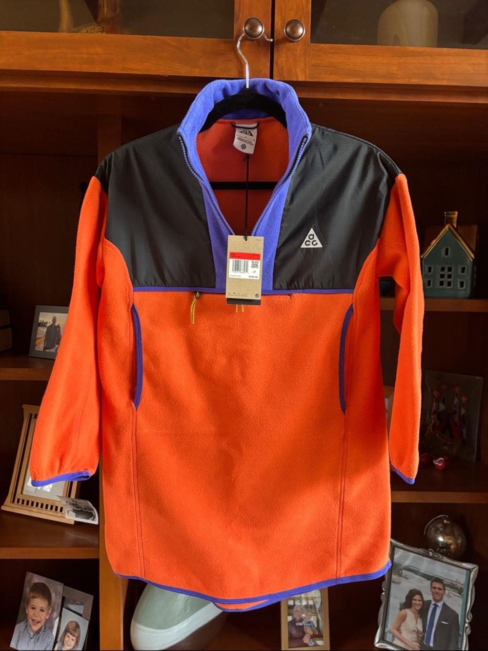 NWT Nike ACG Wolf Tree Kids Large Loose Fit Polartec Fleece Jacket Orange/Black